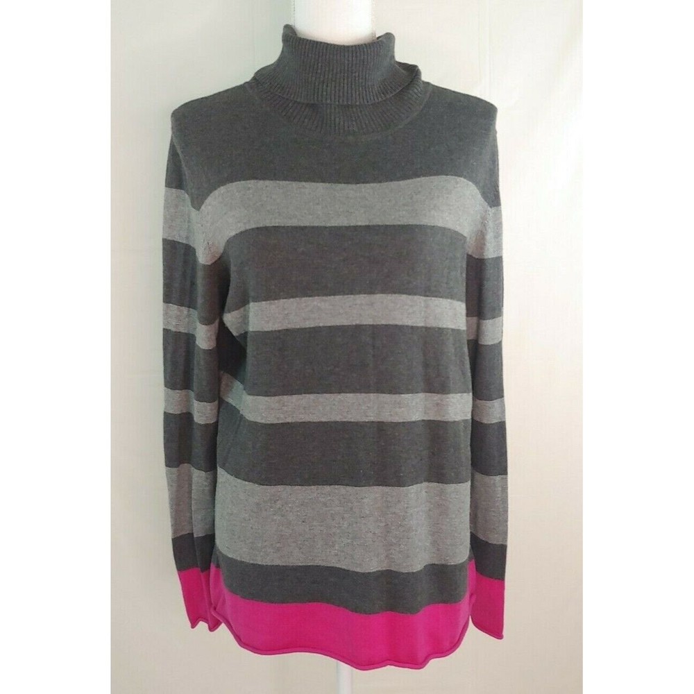 JC Penny Womens Sweater XL Cashmere Bland Gray Pink Turtleneck Long Sleeve JCP